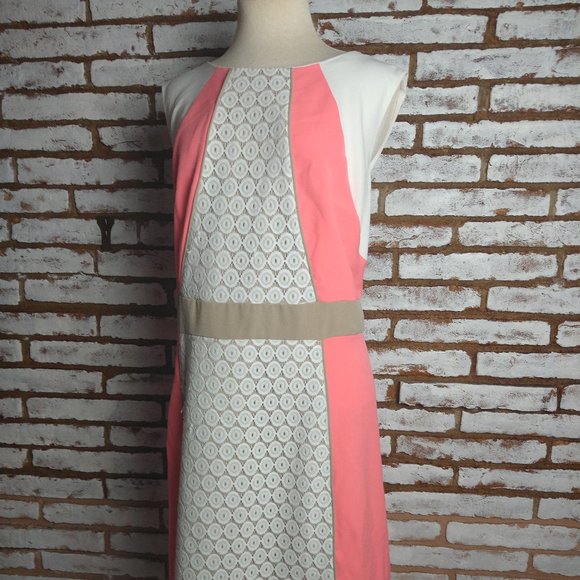Studio 1 NY Dress Color Block Coral & Ivory w Cro - Picture 1 of 11
